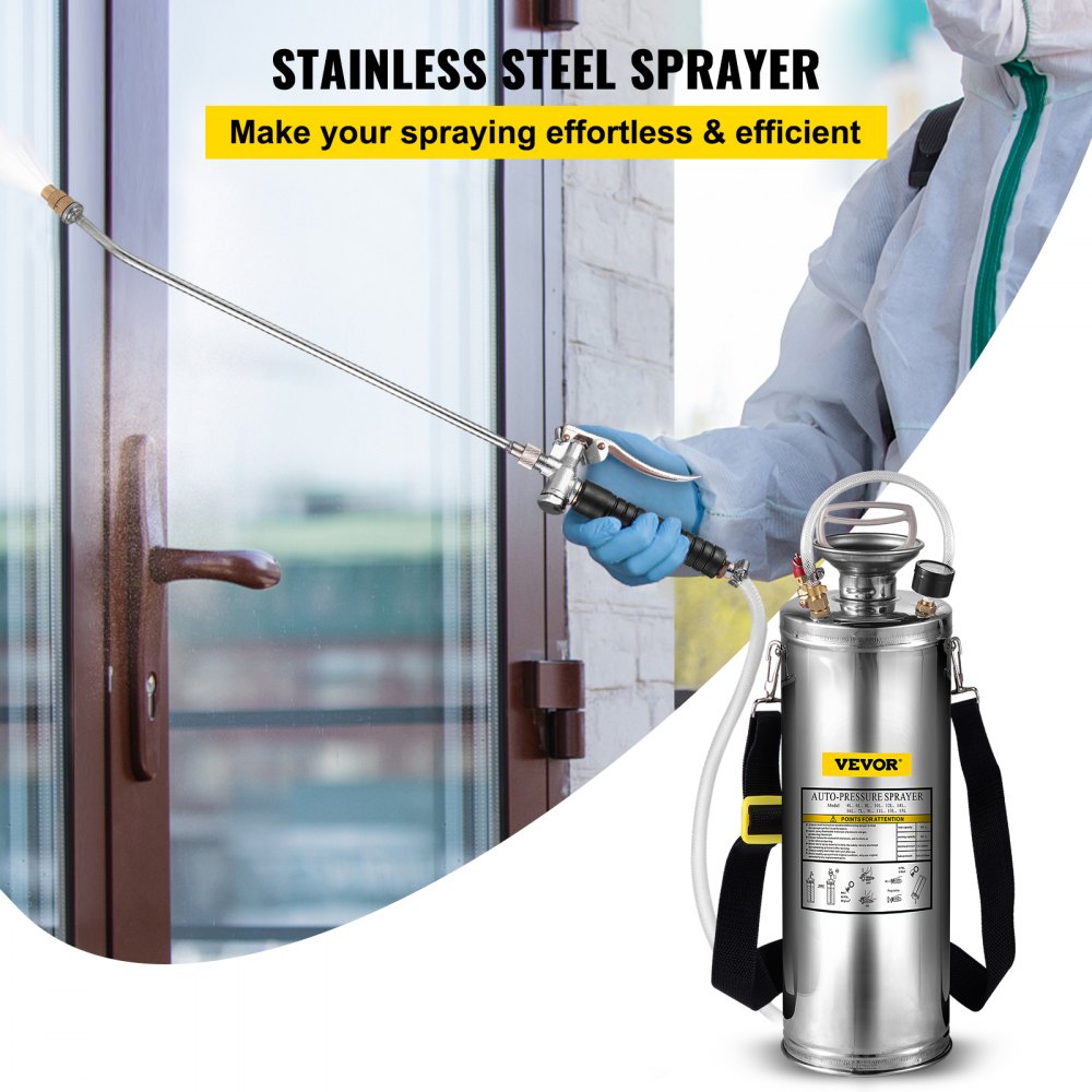 3 Gallon Stainless Steel Sprayer, 20" Wand & 3FT Reinforced Hose, Hand Pump Sprayer with Pressure Gauge, Safety Valve &