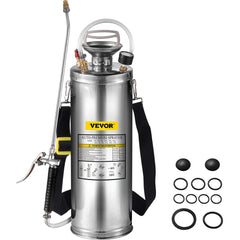 3 Gallon Stainless Steel Sprayer, 20" Wand & 3FT Reinforced Hose, Hand Pump Sprayer with Pressure Gauge, Safety Valve &