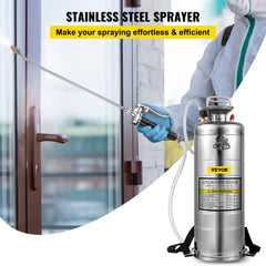 VEVOR 3.5Gal Stainless Steel Sprayer,l Set with 20" Wand& Handle& 3FT Reinforced Hose, Hand Pump Sprayer with Pressure