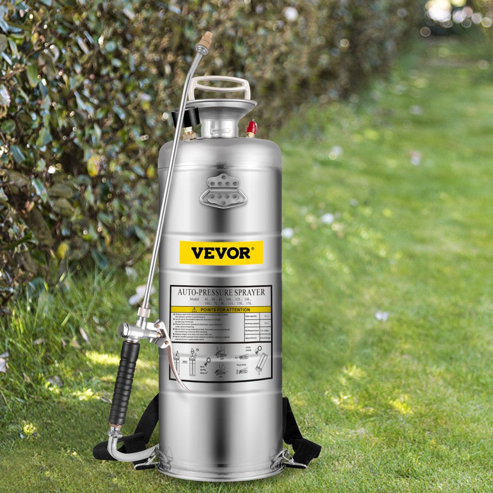 VEVOR 3.5Gal Stainless Steel Sprayer,l Set with 20" Wand& Handle& 3FT Reinforced Hose, Hand Pump Sprayer with Pressure