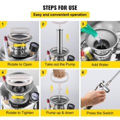 VEVOR 2Gal Stainless Steel Sprayer, Set with 20" Wand& Handle& 3FT Reinforced Hose, Hand Pump Sprayer with Pressure