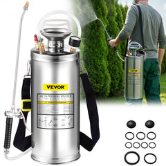VEVOR 2Gal Stainless Steel Sprayer, Set with 20" Wand& Handle& 3FT Reinforced Hose, Hand Pump Sprayer with Pressure
