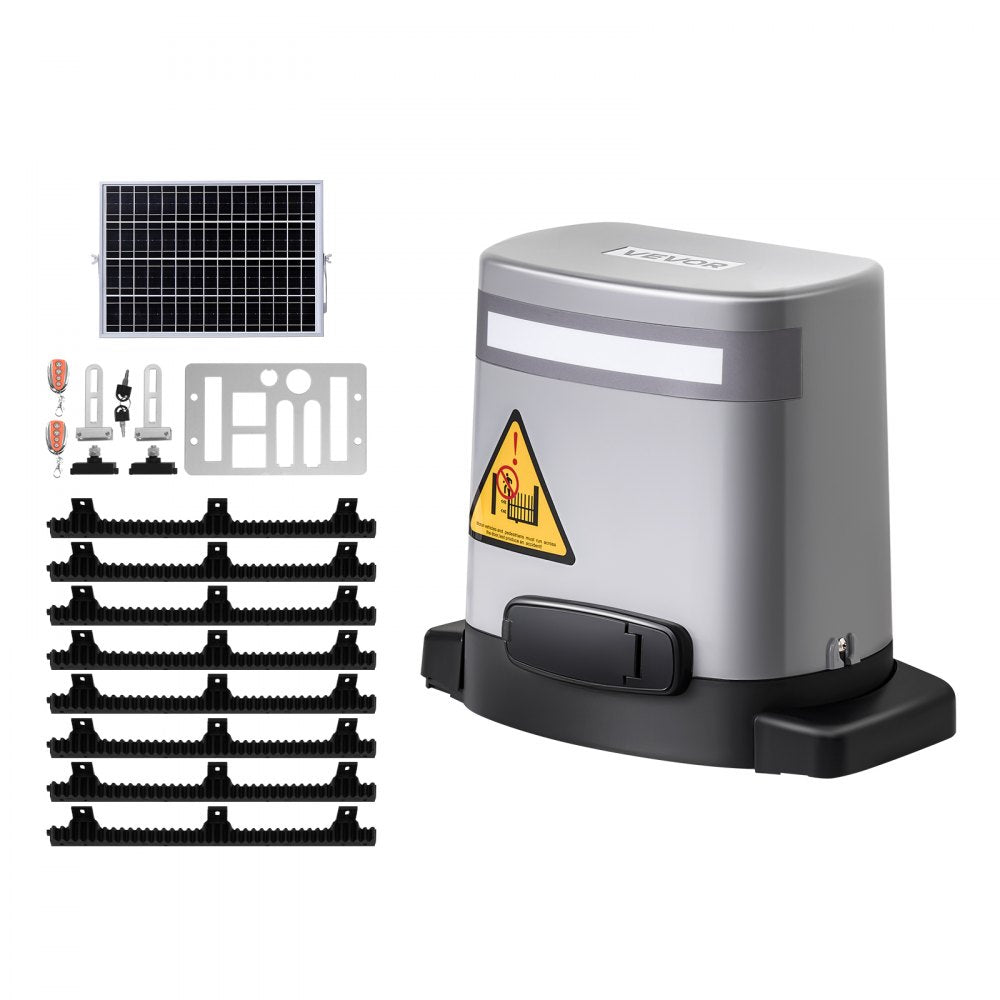 VEVOR Solar Sliding Gate Opener, 280W Electric Gate Opener for Doors up to 65.6ft 1799lbs, Gear Track Rolling Fence