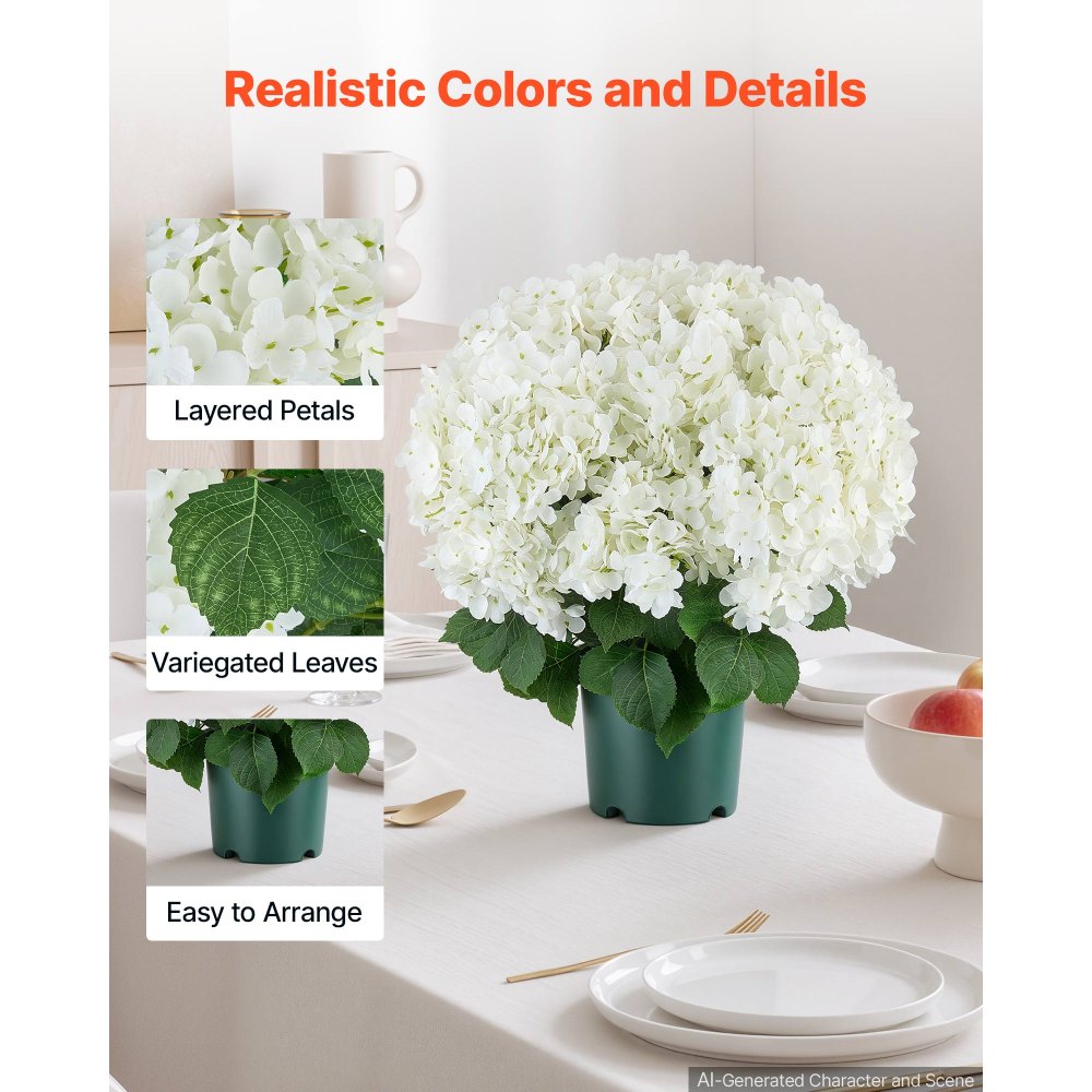 VEVOR Artificial Potted Hydrangeas 20 in 2-Pack Fake Flower Plants White, for Porch, Patio, Entryway, & Home Decor