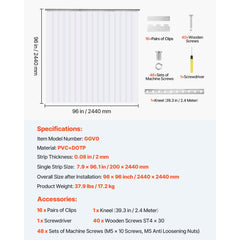 VEVOR Strip Curtain 16PCS, 96" Height, 96" Width, 0.08" Thickness, Clear Smooth Plastic Door Strips with 50% Overlap