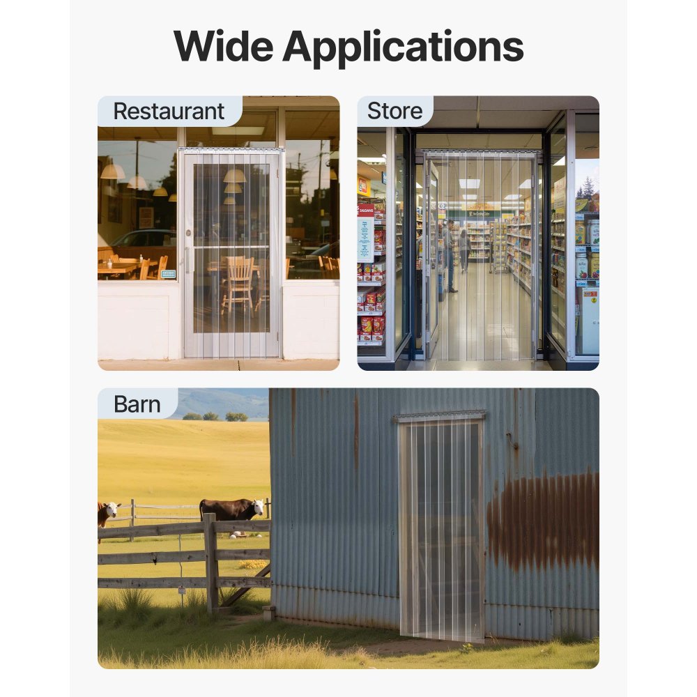 VEVOR Strip Curtain 16PCS, 96" Height, 96" Width, 0.08" Thickness, Clear Smooth Plastic Door Strips with 50% Overlap