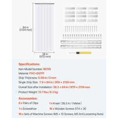 VEVOR Strip Curtain, 84" Height x 38" Width, 0.08" Thickness, 6PCS Clear PVC Strip Door Curtain, Freezer Curtain