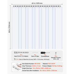 VEVOR Clear PVC Strip Curtain, 84 in Height x 42 in Width x 0.08 in Thickness, 7 PCS Walk in Freezer Cooler Curtain