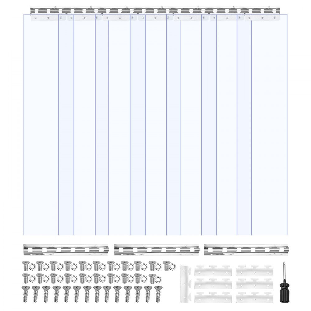 VEVOR Clear PVC Strip Curtain, 84 in Height x 42 in Width x 0.08 in Thickness, 7 PCS Walk in Freezer Cooler Curtain