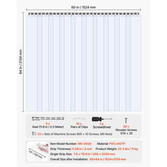 VEVOR Clear PVC Strip Curtain, 84 in Height x 60 in Width x 0.08 in Thickness, 10 PCS Walk in Freezer Cooler Curtain
