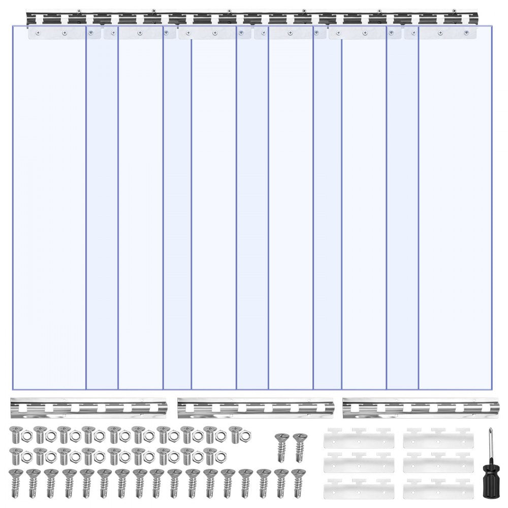 VEVOR Clear PVC Strip Curtain, 84 in Height x 38 in Width x 0.08 in Thickness, 6 PCS Walk in Freezer Cooler Curtain