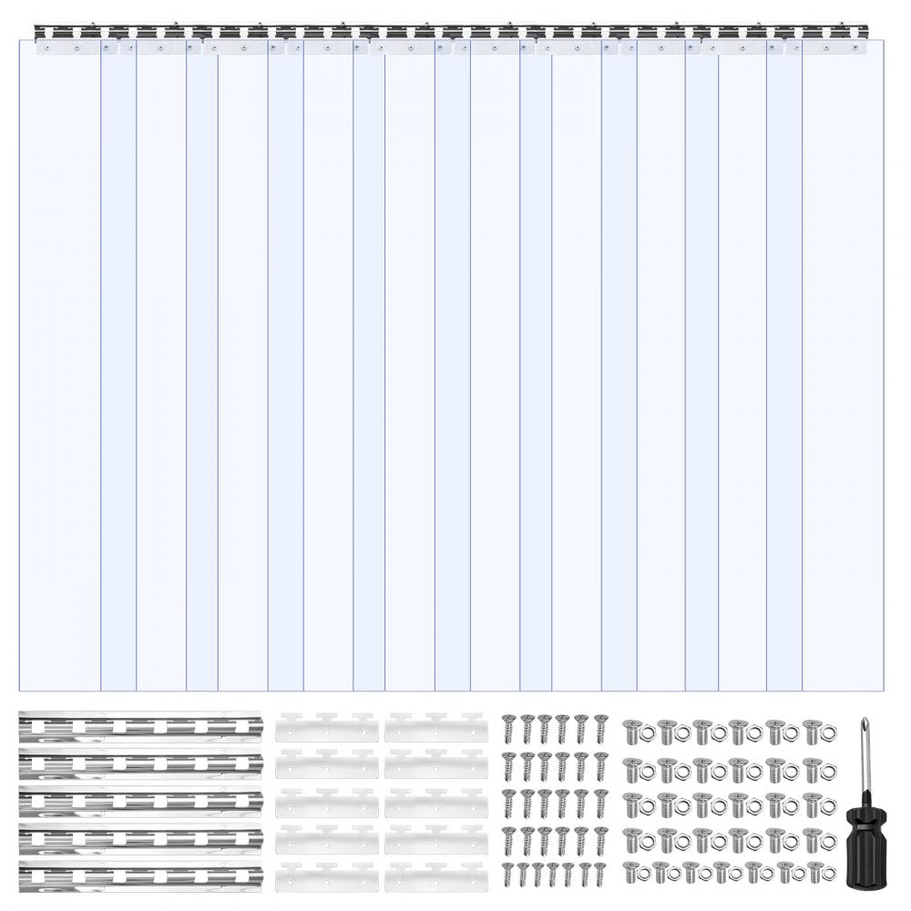 VEVOR Clear PVC Strip Curtain, 96 in Height x 60 in Width x 0.08 in Thickness, 10 PCS Walk in Freezer Cooler Curtain