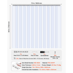 VEVOR Clear PVC Strip Curtain, 84 in Height x 72 in Width x 0.08 in Thickness, 12 PCS Walk in Freezer Cooler Curtain