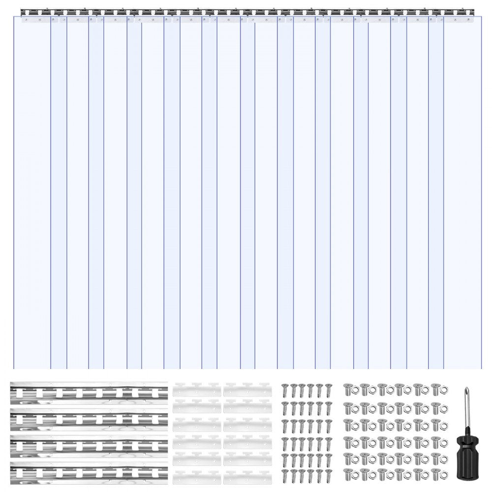 VEVOR Clear PVC Strip Curtain, 84 in Height x 72 in Width x 0.08 in Thickness, 12 PCS Walk in Freezer Cooler Curtain