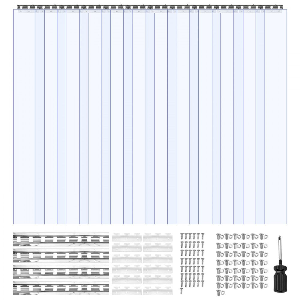 VEVOR Clear PVC Strip Curtain, 96 in Height x 84 in Width x 0.08 in Thickness, 14 PCS Walk in Freezer Cooler Curtain