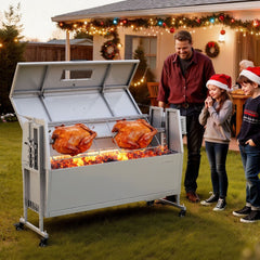 VEVOR Rotisserie Grill, 38W BBQ Outdoor Pig & Lamb Spit Roaster, Charcoal Spit Roaster with 132 LBS Capacity, Wheels &