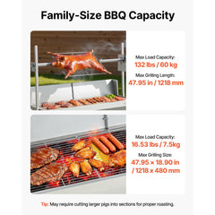 VEVOR Rotisserie Grill, 38W BBQ Outdoor Pig & Lamb Spit Roaster, Charcoal Spit Roaster with 132 LBS Capacity, Wheels &