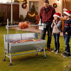 VEVOR Rotisserie Grill, 38W BBQ Outdoor Pig & Lamb Spit Roaster, Charcoal Spit Roaster with 132 LBS Capacity, Wheels &