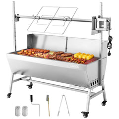 VEVOR Rotisserie Grill, 38W BBQ Outdoor Pig & Lamb Spit Roaster, Charcoal Spit Roaster with 132 LBS Capacity, Wheels &