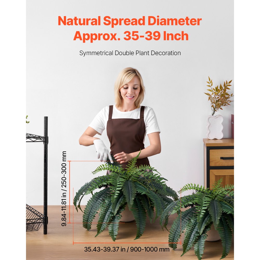 VEVOR Artificial Ferns 2 Pcs, Natural Spread Diameter 35-39 Inch, Large Hanging Artificial Boston Ferns, Fake Plant