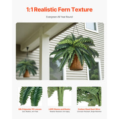 VEVOR Artificial Ferns 2 Pcs, Natural Spread Diameter 35-39 Inch, Large Hanging Artificial Boston Ferns, Fake Plant