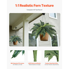 VEVOR Artificial Ferns 2 Pcs, Natural Spread Diameter 31-34 Inch, Large Hanging Artificial Boston Ferns, Fake Plant
