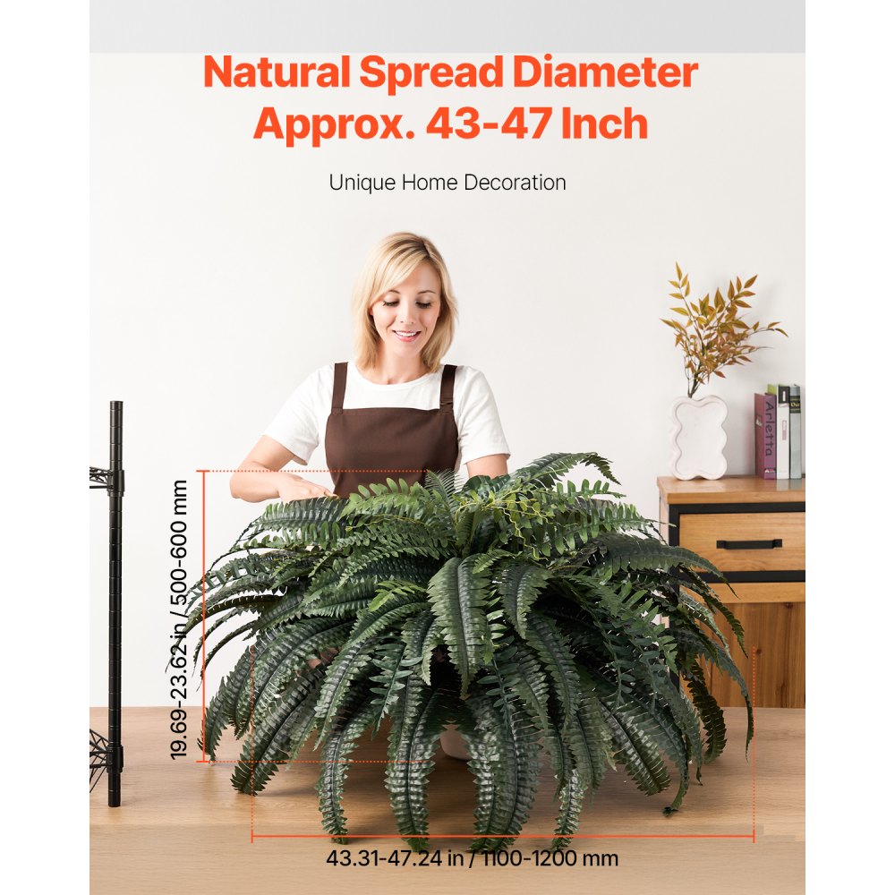 VEVOR Artificial Ferns, Natural Spread Diameter 43-47 Inch, Large Hanging Artificial Boston Ferns, Fake Plant Wall
