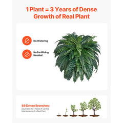 VEVOR Artificial Ferns, Natural Spread Diameter 43-47 Inch, Large Hanging Artificial Boston Ferns, Fake Plant Wall