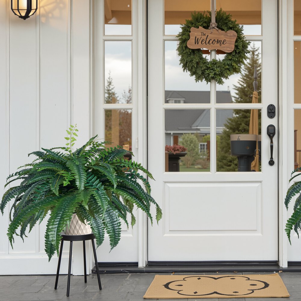 VEVOR Artificial Ferns, Natural Spread Diameter 43-47 Inch, Large Hanging Artificial Boston Ferns, Fake Plant Wall