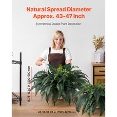 VEVOR Artificial Ferns 2 Pcs, Natural Spread Diameter 43-47 Inch, Large Hanging Artificial Boston Ferns, Fake Plant