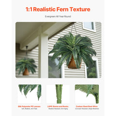 VEVOR Artificial Ferns 2 Pcs, Natural Spread Diameter 43-47 Inch, Large Hanging Artificial Boston Ferns, Fake Plant