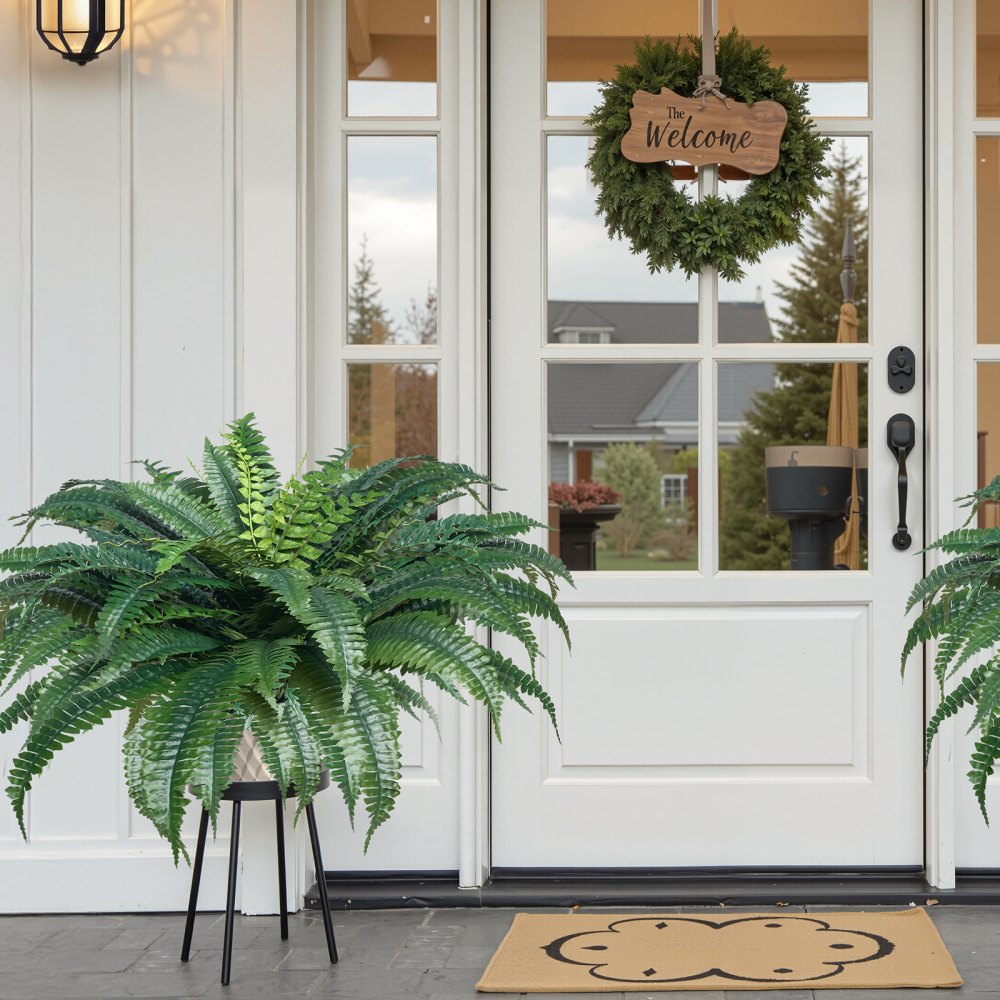 VEVOR Artificial Ferns 2 Pcs, Natural Spread Diameter 43-47 Inch, Large Hanging Artificial Boston Ferns, Fake Plant