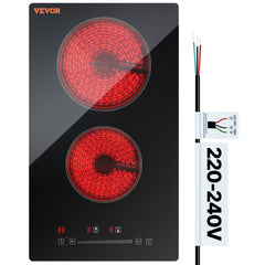 VEVOR Built in Electric Stove Top, 20 x 11.6 inch 2 Burners, 240V Glass Radiant Cooktop with Sensor Touch Control