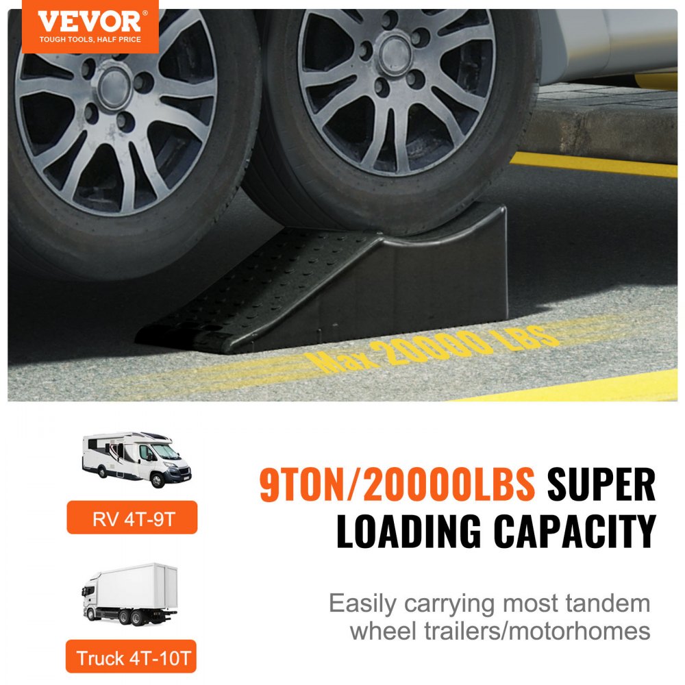 Vehicle Ramp, Single Unit Auto Service Ramp, 20000 lbs/9 ton Load Limit, 5.5" Elevation Auto Ramp, Robust Tire Ramp for