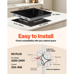 VEVOR Built in Electric Stove Top, 23.2 x 20.5 inch 4 Burners, 240V Glass Radiant Cooktop with Sensor Touch Control