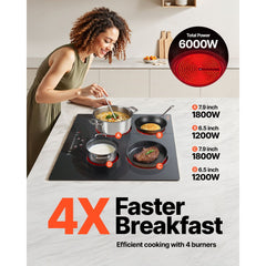 VEVOR Built in Electric Stove Top, 23.2 x 20.5 inch 4 Burners, 240V Glass Radiant Cooktop with Sensor Touch Control