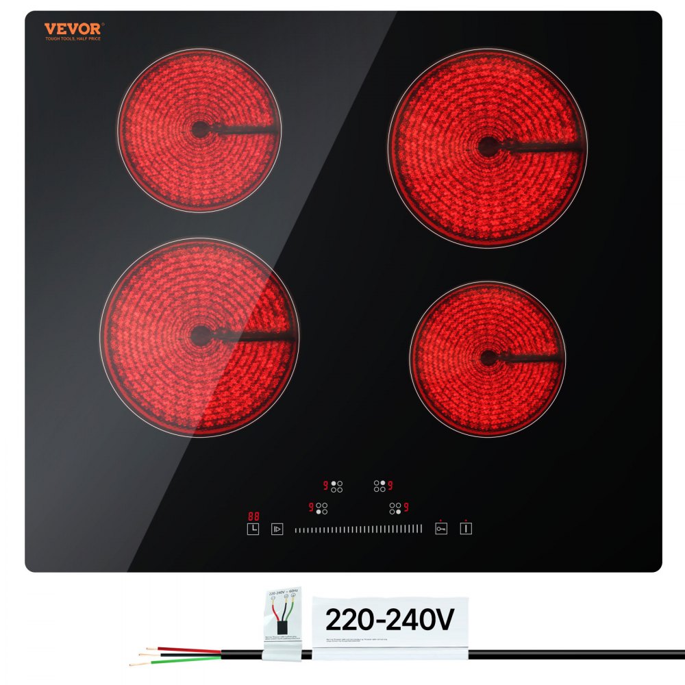 VEVOR Built in Electric Stove Top, 23.2 x 20.5 inch 4 Burners, 240V Glass Radiant Cooktop with Sensor Touch Control