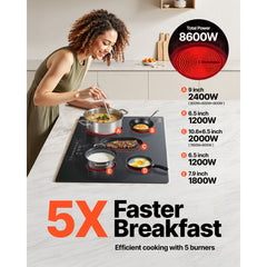 VEVOR Built in Electric Stove Top, 30.3 x 20.5 inch 5 Burners, 240V Glass Radiant Cooktop with Sensor Touch Control