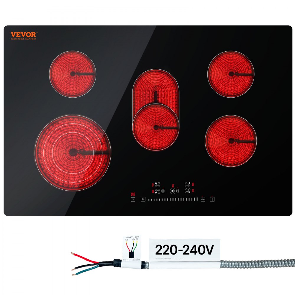 VEVOR Built in Electric Stove Top, 30.3 x 20.5 inch 5 Burners, 240V Glass Radiant Cooktop with Sensor Touch Control