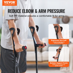 VEVOR Forearm Crutches for Adults, Folding Walking Forearm Crutches with 10-Level Adjustable Height, Lightweight