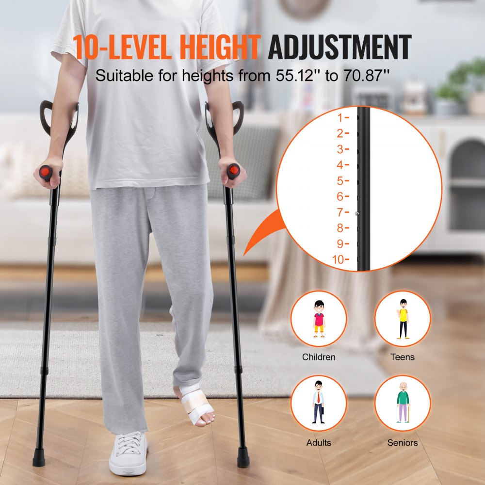 VEVOR Forearm Crutches for Adults, Folding Walking Forearm Crutches with 10-Level Adjustable Height, Lightweight