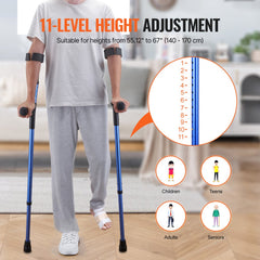 VEVOR Forearm Crutches for Adults, 11-Level Height Adjustable Walking Crutches with 4-Level Upper Cuff, Lightweight