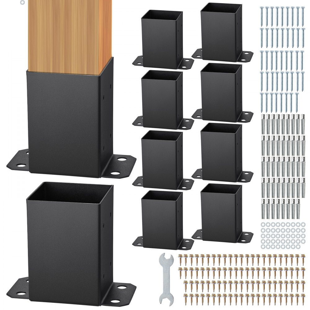 VEVOR 4x4 Post Base 10 Pcs, Inner Size 3.6"x3.6" Post Base Brackets, Heavy Duty Powder-Coated Post Anchor Matte Black