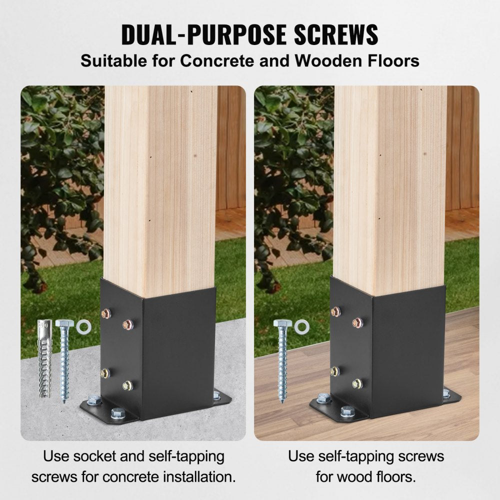 VEVOR 4x4 Post Base 2 Pcs, Inner Size 3.6"x3.6" Post Base Brackets, Heavy Duty Powder-Coated Post Anchor Matte Black