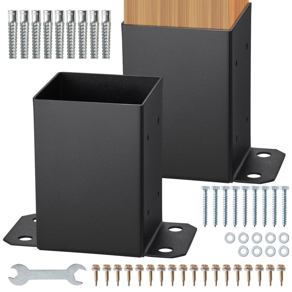 VEVOR 4x4 Post Base 2 Pcs, Inner Size 3.6"x3.6" Post Base Brackets, Heavy Duty Powder-Coated Post Anchor Matte Black