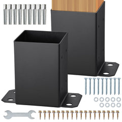 VEVOR 4x4 Post Base 2 Pcs, Inner Size 3.6"x3.6" Post Base Brackets, Heavy Duty Powder-Coated Post Anchor Matte Black