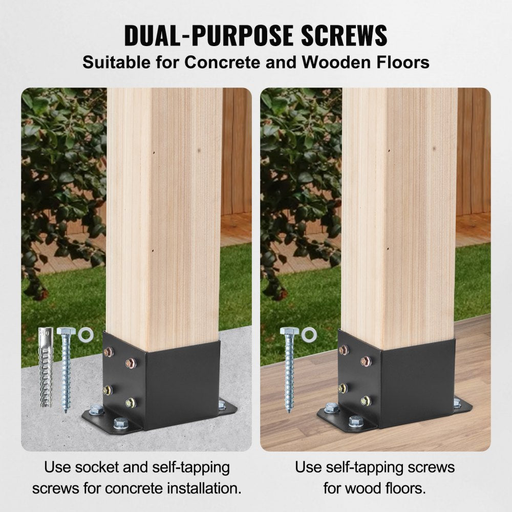 VEVOR 6x6 Post Base 4 Pcs, Inner Size 5.6"x5.6" Post Base Brackets, Heavy Duty Powder-Coated Post Anchor Matte Black