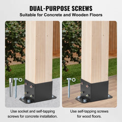 VEVOR 6x6 Post Base 4 Pcs, Inner Size 5.6"x5.6" Post Base Brackets, Heavy Duty Powder-Coated Post Anchor Matte Black