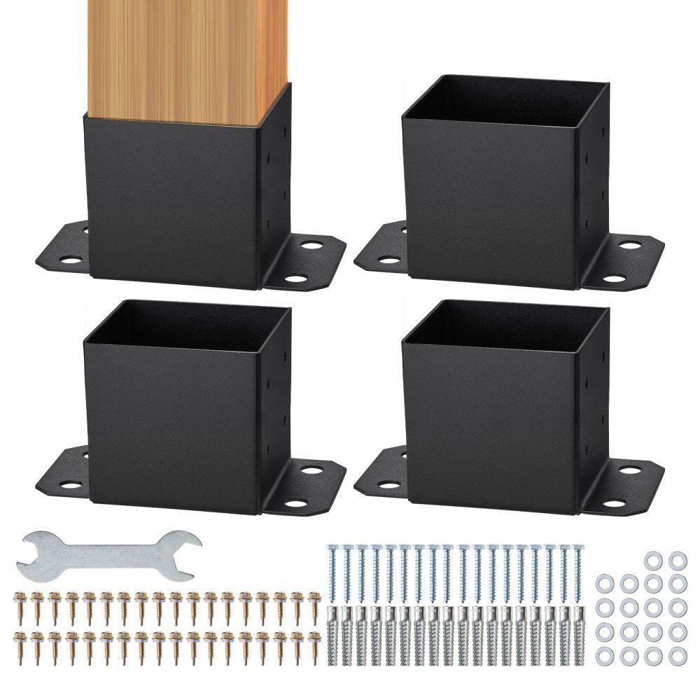 VEVOR 6x6 Post Base 4 Pcs, Inner Size 5.6"x5.6" Post Base Brackets, Heavy Duty Powder-Coated Post Anchor Matte Black