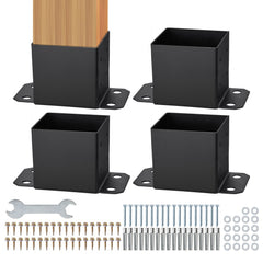 VEVOR 6x6 Post Base 4 Pcs, Inner Size 5.6"x5.6" Post Base Brackets, Heavy Duty Powder-Coated Post Anchor Matte Black